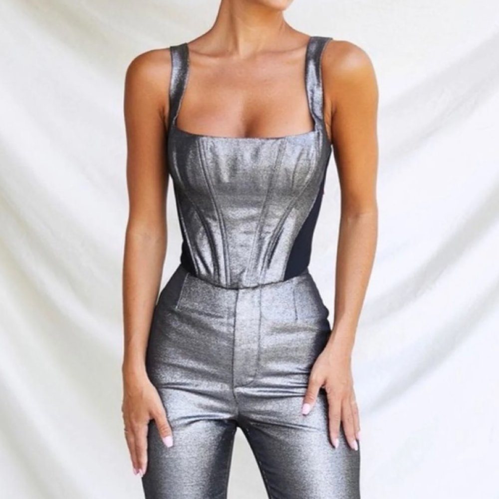 House of CB | Hannah Silver Cropped Corset Top | Size: S | NWT